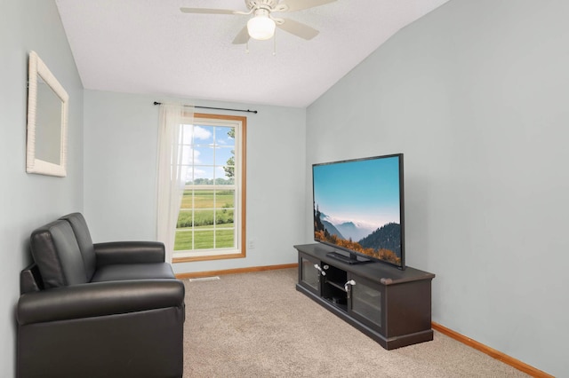 5055 149th St N Unit 2, Hugo, MN 55038 - carpeted living room with vaulted ceiling and ceiling fan
