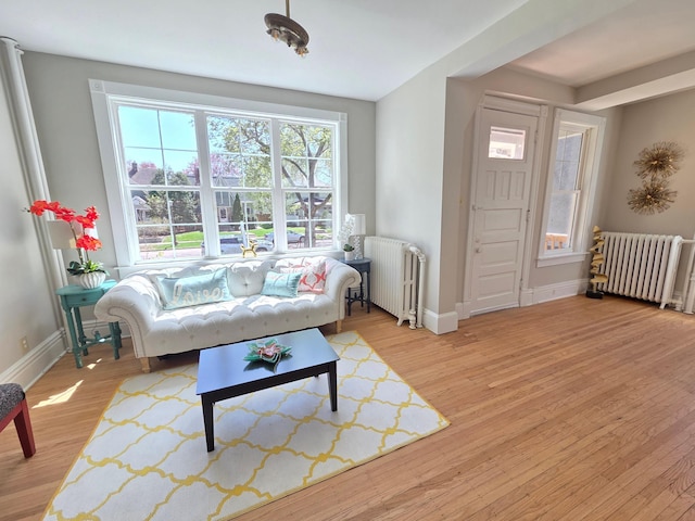 1323 Lincoln Ave, Saint Paul, MN 55105 - living room featuring radiator heating unit, baseboards, and wood finished floors
