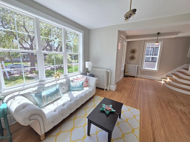 1323 Lincoln Ave, Saint Paul, MN 55105 - living room featuring radiator heating unit, baseboards, and wood finished floors
