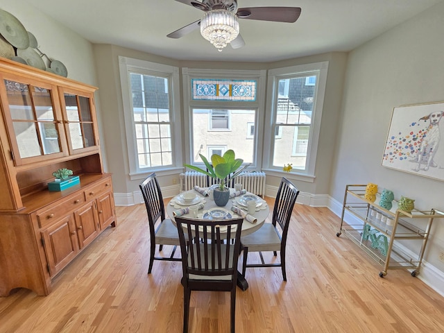1323 Lincoln Ave, Saint Paul, MN 55105 - dining room featuring light wood-type flooring, baseboards, a ceiling fan, and healthy amount of natural light