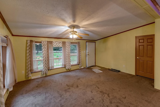 33087 Elm Ln, Motley, MN 56466 - carpeted spare room with a ceiling fan, ornamental molding, and a textured ceiling