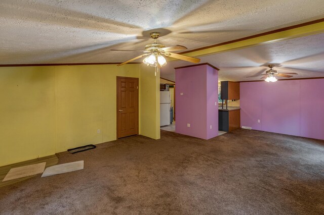 33087 Elm Ln, Motley, MN 56466 - unfurnished living room with ceiling fan, a textured ceiling, and carpet flooring