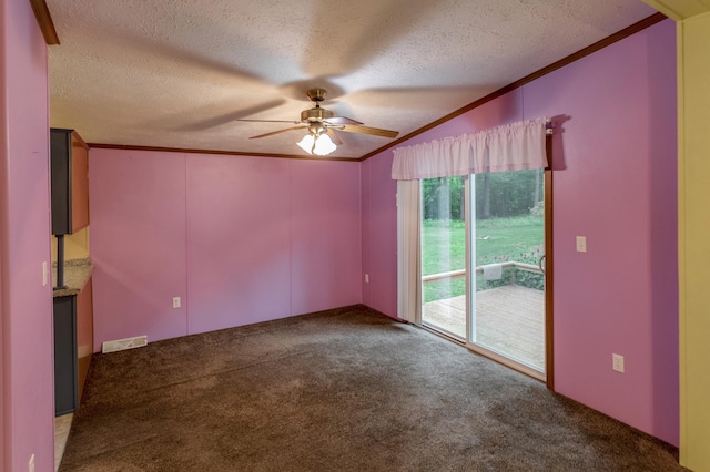 33087 Elm Ln, Motley, MN 56466 - spare room featuring crown molding, ceiling fan, carpet flooring, and a textured ceiling