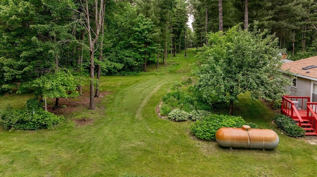 33087 Elm Ln, Motley, MN 56466 - view of green lawn with a deck