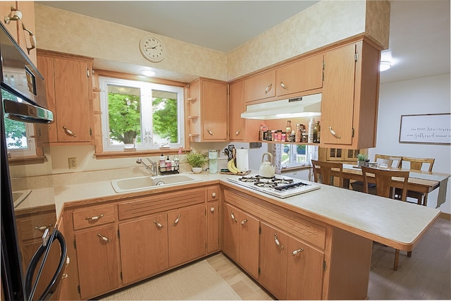 905 24th Ave N, Saint Cloud, MN 56303 - kitchen featuring gas cooktop, under cabinet range hood, a peninsula, light countertops, and healthy amount of natural light