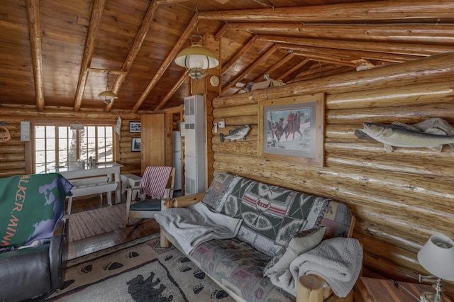 7520 Trophy Trl NW, Walker, MN 56484 - living area with wooden ceiling and log walls