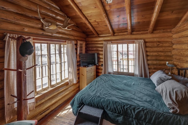 7520 Trophy Trl NW, Walker, MN 56484 - bedroom with wood ceiling and rustic walls