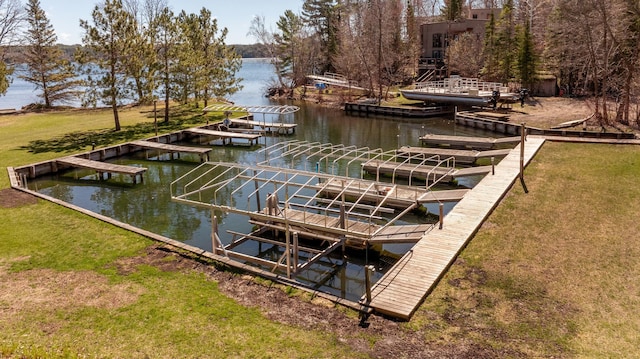 7520 Trophy Trl NW, Walker, MN 56484 - dock with a water view, a yard, and boat lift
