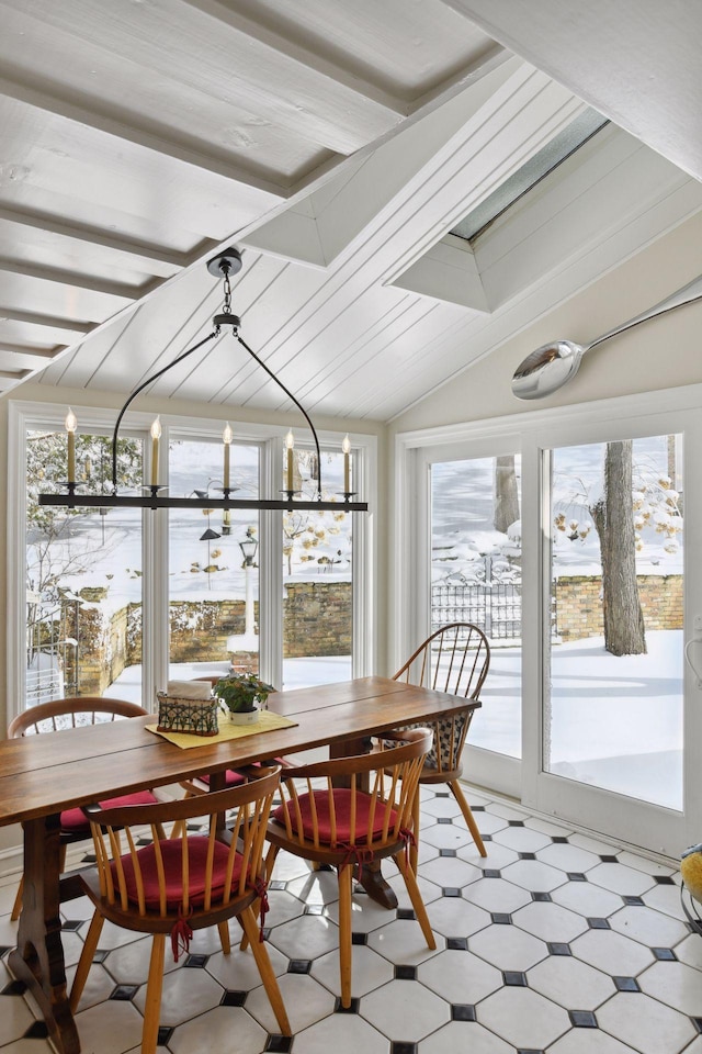 11155 Mill Run, Minnetonka, MN 55305 - sunroom with lofted ceiling and a chandelier
