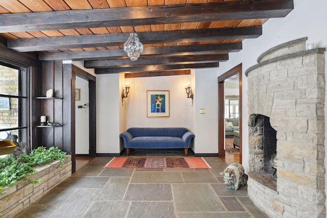 11155 Mill Run, Minnetonka, MN 55305 - entryway with stone finish flooring and a wooden ceiling with exposed beams