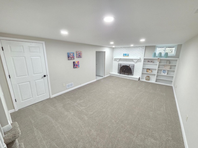 13801 Lake Street Ext, Minnetonka, MN 55345 - unfurnished living room with carpet, baseboards, recessed lighting, and a fireplace