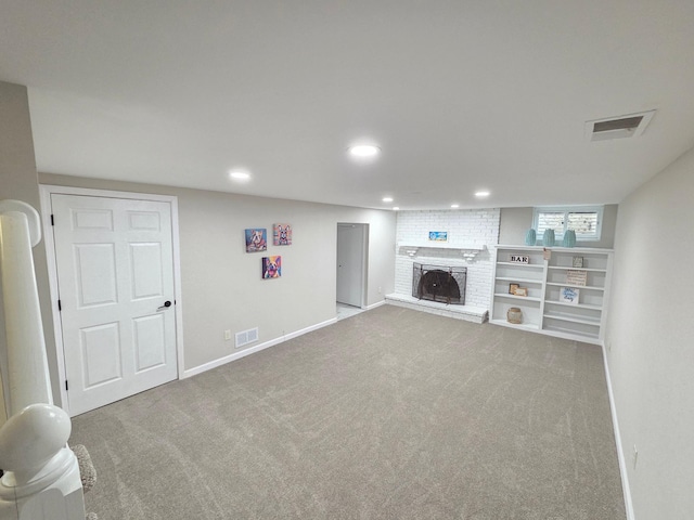 13801 Lake Street Ext, Minnetonka, MN 55345 - unfurnished living room featuring carpet floors, a fireplace, recessed lighting, and baseboards