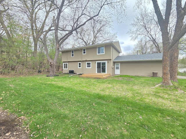 13801 Lake Street Ext, Minnetonka, MN 55345 - rear view of house with a wooden deck, a yard, and cooling unit