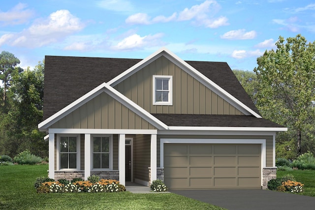 10969 37th St N, Lake Elmo, MN 55042 - craftsman-style home with board and batten siding, a shingled roof, driveway, and stone siding