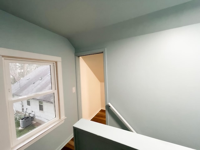 4241 Tyler St NE, Columbia Heights, MN 55421 - staircase with wood finished floors and lofted ceiling