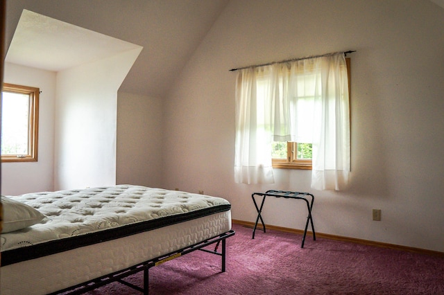 10804 Splithand Rd, Wildwood Twp, MN 55744 - carpeted bedroom featuring lofted ceiling and baseboards