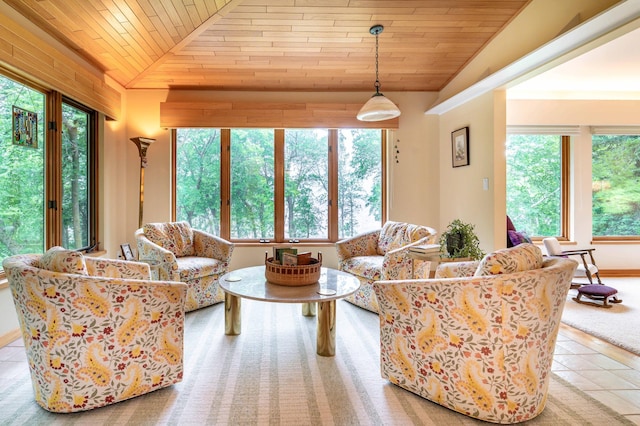 28647 State Highway 78, Otter Tail Twp, MN 56515 - tiled living area featuring wood ceiling and vaulted ceiling
