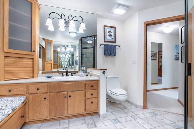 28647 State Highway 78, Otter Tail Twp, MN 56515 - bathroom featuring vanity, a chandelier, and a stall shower