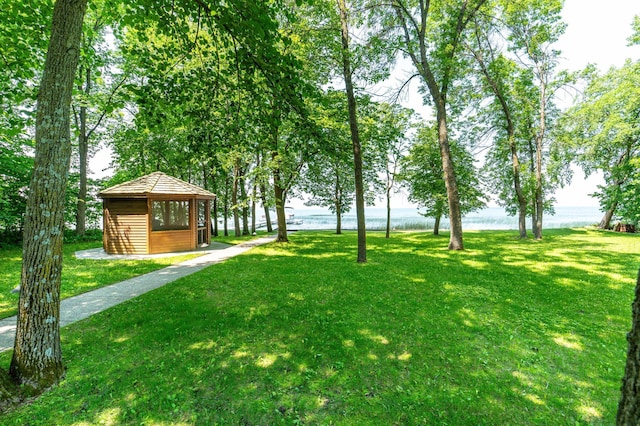 28647 State Highway 78, Otter Tail Twp, MN 56515 - view of green lawn featuring a gazebo and a water view