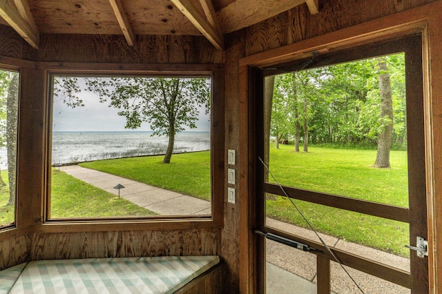 28647 State Highway 78, Otter Tail Twp, MN 56515 - unfurnished sunroom featuring a water view
