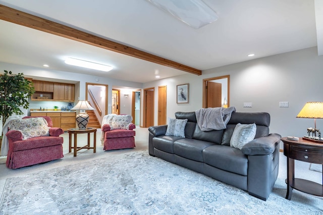 28647 State Highway 78, Otter Tail Twp, MN 56515 - carpeted living area featuring recessed lighting and beamed ceiling