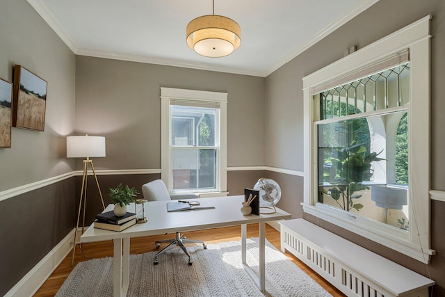 141 Rustic Ldg W, Minneapolis, MN 55419 - home office with radiator, wood finished floors, and ornamental molding