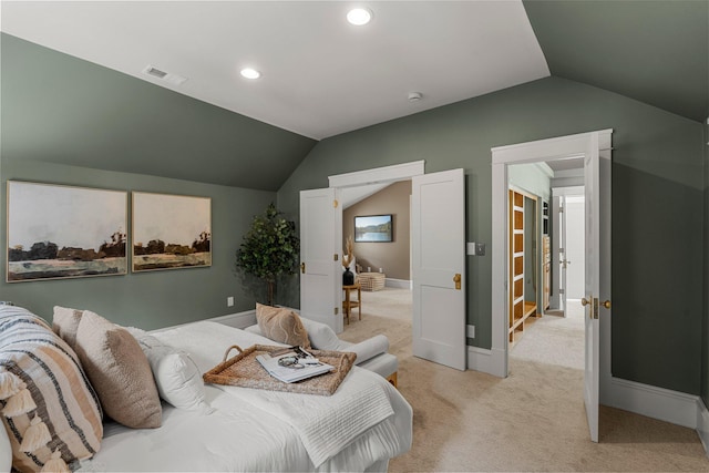 141 Rustic Ldg W, Minneapolis, MN 55419 - bedroom featuring vaulted ceiling, light colored carpet, and recessed lighting