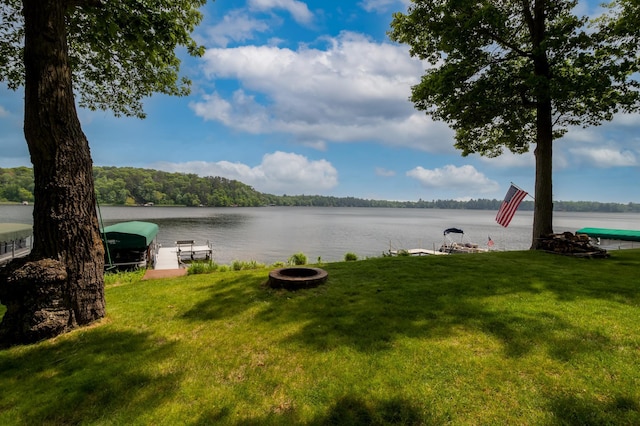12088 Sylvan Dr SW, Pillager, MN 56473 - water view with a fire pit and a dock