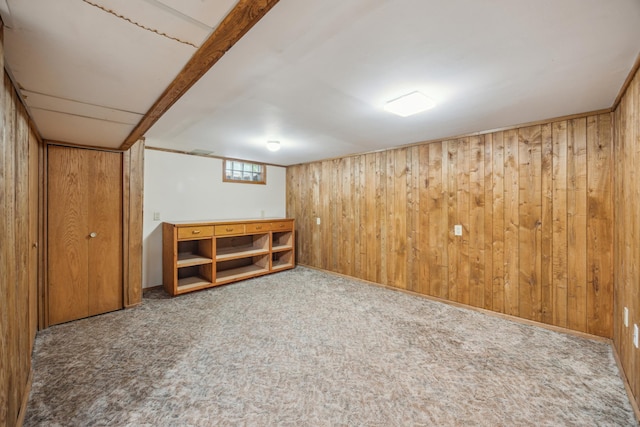 16584 River Rd, Green Prairie Twp, MN 56345 - basement featuring wooden walls and carpet floors