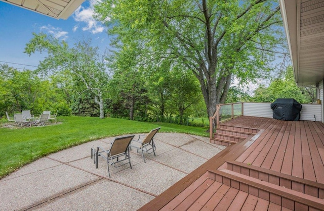 2434 Southcrest Ave E, Maplewood, MN 55119 - view of patio / terrace with a grill, a deck, and view of scattered trees
