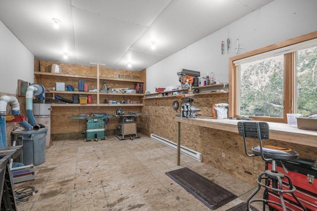 2434 Southcrest Ave E, Maplewood, MN 55119 - miscellaneous room featuring a workshop area and baseboard heating