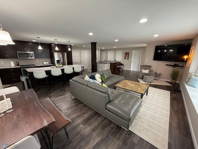 409 1st Ave E, Ada, MN 56510 - living room with dark wood-style flooring and recessed lighting