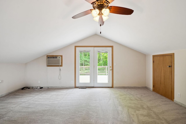 5578 Cloquet Rd, Midway Twp, MN 55810 - additional living space featuring a wall unit AC, carpet, lofted ceiling, and a ceiling fan