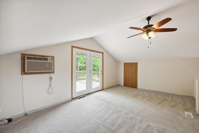 5578 Cloquet Rd, Midway Twp, MN 55810 - additional living space featuring a wall mounted air conditioner, light carpet, ceiling fan, and lofted ceiling