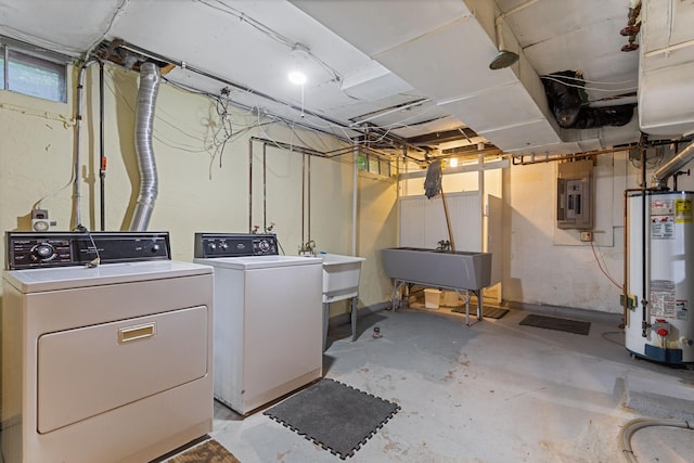 332 Riverside Dr NE, Saint Cloud, MN 56304 - unfinished below grade area with gas water heater, separate washer and dryer, and electric panel