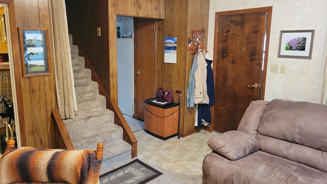 112 240th St N, Eglon Twp, MN 56549 - foyer entrance with stairs and wood walls