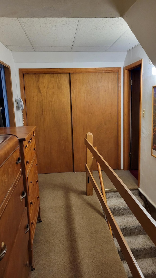 112 240th St N, Eglon Twp, MN 56549 - hall with carpet floors and a paneled ceiling