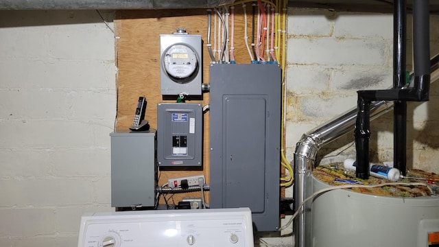 112 240th St N, Eglon Twp, MN 56549 - utility room featuring electric panel and washer / dryer