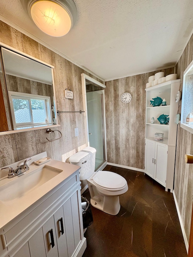 2683 22nd St NW Lot 8, Baudette, MN 56623 - bathroom with wooden walls, vanity, and an enclosed shower