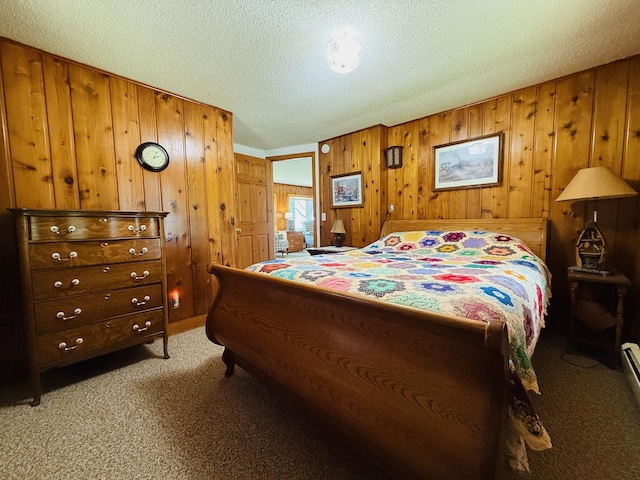 15127 Twilight Rd, Kathio Twp, MN 56359 - bedroom featuring light colored carpet, wood walls, and a textured ceiling