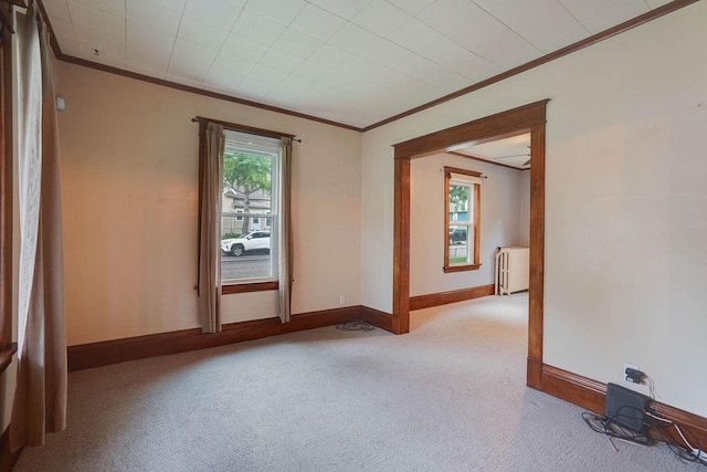 1173 Matilda St, Saint Paul, MN 55117 - carpeted empty room with radiator heating unit and crown molding