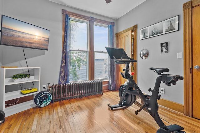 737 5th St E, Saint Paul, MN 55106 - exercise room featuring hardwood / wood-style flooring and radiator heating unit