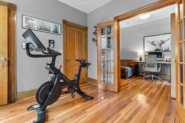 737 5th St E, Saint Paul, MN 55106 - exercise room featuring french doors and wood-type flooring