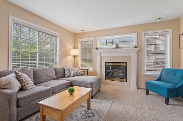8475 121st Ave N, Champlin, MN 55316 - carpeted living room featuring a high end fireplace and baseboards