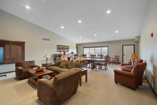 9165 Comstock Ln N Unit 106, Maple Grove, MN 55311 - living room with light carpet, recessed lighting, and vaulted ceiling