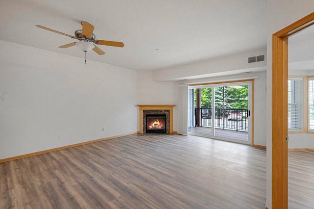 9165 Comstock Ln N Unit 106, Maple Grove, MN 55311 - unfurnished living room with wood finished floors, a high end fireplace, and a ceiling fan