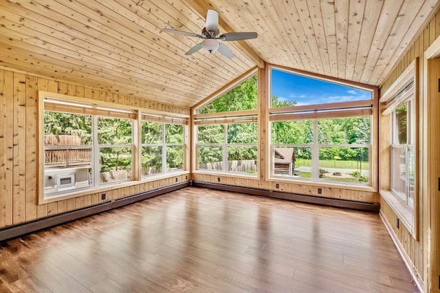 101 Sunset Dr S, Minnetonka, MN 55305 - unfurnished sunroom featuring lofted ceiling, plenty of natural light, wood finished floors, and wooden walls