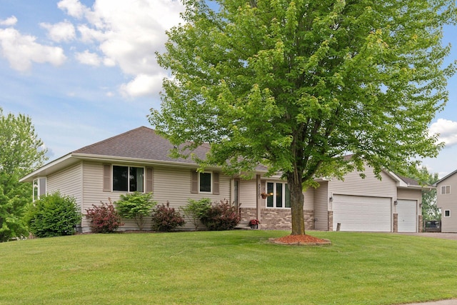 22087 Jasmine Way, Rogers, MN 55374 - ranch-style home featuring a front yard, driveway, a garage, and roof with shingles