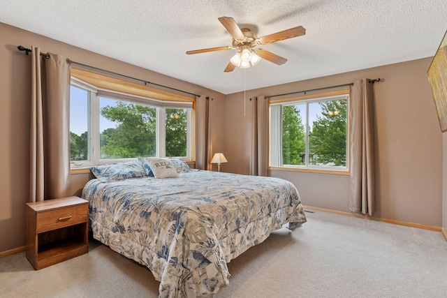 22087 Jasmine Way, Rogers, MN 55374 - carpeted bedroom featuring multiple windows, a textured ceiling, and ceiling fan