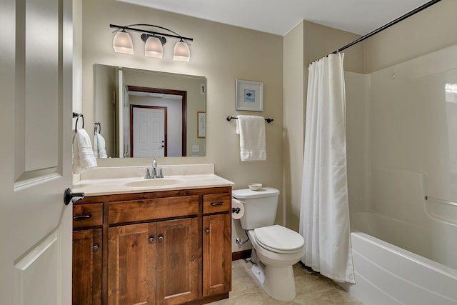 1301 20th Ave S, Sartell, MN 56377 - bathroom featuring vanity, shower / bath combo with shower curtain, and tile patterned flooring